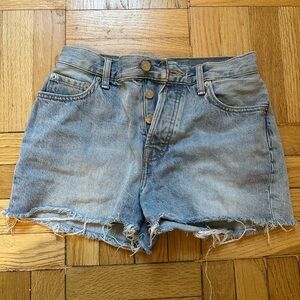 Everlane High-Rise Frayed Hem Denim Shorts - Light Blue